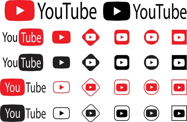 Kiev, Ukrayna - 20 Ekim 2021: YouTube logoları seti. Editör, logo sembolü Kırmızı ve Kara pankartlar, düz vektör simgeleri, sosyal medya işaretleri, mobil uygulama koleksiyonu, şeffaf arkaplanda izole edilmiş.