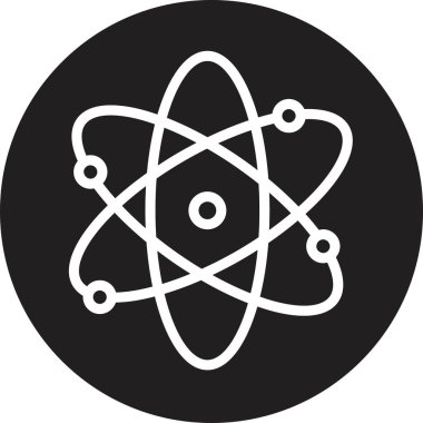 Atom simgesi. Molekül çekirdeği bilim vektör sembolü. Fizik nükleer araştırma işareti. Elektron, proton veya nötron kimyası simgesi siyah doldurulmuş şekilde şeffaf arkaplanda izole edilmiş.