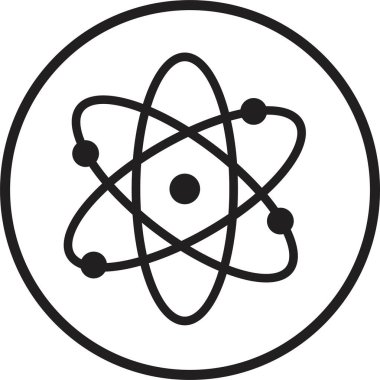 Atom simgesi. Molekül çekirdeği bilim vektör sembolü. Fizik nükleer araştırma işareti. Siyah çizgi biçiminde elektron, proton veya nötron kimyası simgesi, şeffaf arkaplan üzerinde izole edilebilir stok ile.