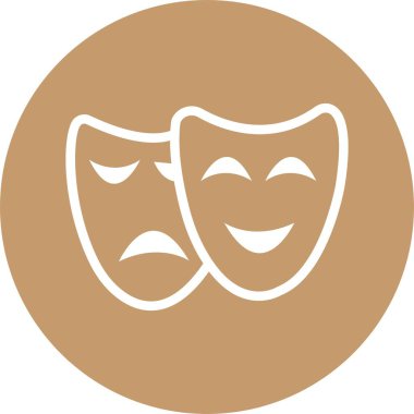 Brown Line Tiyatro Maskesi ikonu. Tiyatro, tiyatro maskesi tabelası. Maskeli balo maskesi. Mutlu ve mutsuz geleneksel tiyatro sembolü. Şeffaf arka planda komedi ve trajedi maskesi sembolü düzenlenebilir stok.