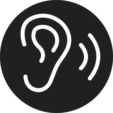 Kulak vektörü simgesi, işitme sembolü. İnsan kulağı dinleme ikonu. Şeffaf arkaplanda izole edilmiş web veya mobil uygulama için düzenlenebilir stok ile basit, düz tasarım.