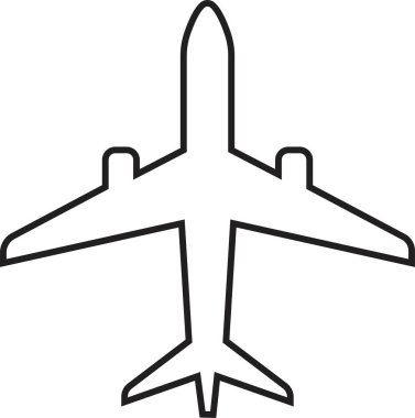 Uçak bileti, uçuş sineği kalkış silueti elementi. Seyahat ikonu. Siyah doğrusal biçimli düzenlenebilir uçak simgesi, şeffaf arkaplan üzerinde web ve mobil uygulama için kullanılabilir.