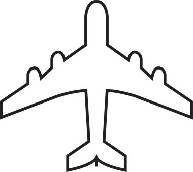Uçak bileti, uçuş sineği kalkış silueti elementi. Seyahat ikonu. Siyah doğrusal biçimli düzenlenebilir uçak simgesi, şeffaf arkaplan üzerinde web ve mobil uygulama için kullanılabilir.