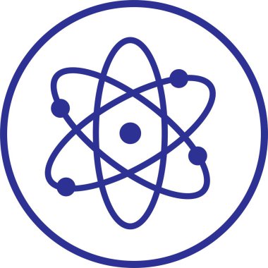 Atom simgesi. Molekül çekirdeği bilim vektör sembolü. Fizik nükleer araştırma işareti. Elektron, proton ya da nötron kimya simgesi mavi satır biçiminde ve düzenlenebilir stok şeffaf arkaplanda izole.