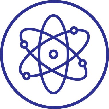 Atom simgesi. Molekül çekirdeği bilim vektör sembolü. Fizik nükleer araştırma işareti. Elektron, proton ya da nötron kimya simgesi mavi satır biçiminde ve düzenlenebilir stok şeffaf arkaplanda izole.