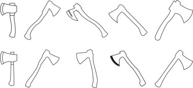 Şeffaf arkaplanda izole edilmiş, düzenlenebilir hisse senedi içeren tahta hat balta simgeleri. İş ahşap işçiliği ya da oduncu amblemleri için unsurlar. Ahşap saplı inşaat metali.