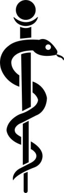 Caduceus yılan ikonu moda dolgu tarzında. Tıp merkezi, eczane, tıbbın popüler sembolü olan hastane. Tıbbi sağlık ikonu logosu şeffaf arka planda izole edilmiş. Asklepius işareti..