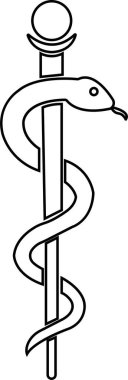 Caduceus yılan simgesi modayı takip ediyor. Tıp merkezi, eczane, tıbbın popüler sembolü olan hastane. Tıbbi bakım logosu, şeffaf arka planda düzenlenebilir stok. Asklepius işareti..