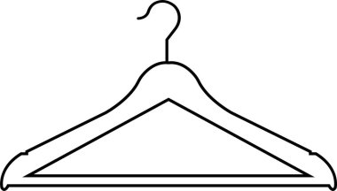 Siyah çizgi elbise askısı simgesi. Yüksek kalite vektör moda çamaşırhanesi, gardırop. Bilgi Grafikleri, Tasarım Elementleri, Web Siteleri, Şeffaf arkaplan Sunumu ve Uygulaması İçin Uygulama Odası Sembolü.