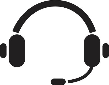Web sitesi tasarımı ve mobil karanlık mod uygulamaları için kulaklık simgesi simgesi siyah, şeffaf bir arkaplanda Vektör illüstrasyonu. Kulaklık müzik hoparlörleri ikonu. Müşteri hizmetleri desteği.