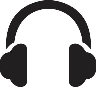 Web sitesi tasarımı ve mobil karanlık mod uygulamaları için kulaklık simgesi simgesi siyah, şeffaf bir arkaplanda Vektör illüstrasyonu. Kulaklık müzik hoparlörleri ikonu. Müşteri hizmetleri desteği.