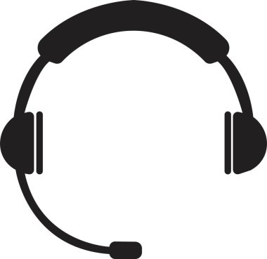 Web sitesi tasarımı ve mobil karanlık mod uygulamaları için kulaklık simgesi simgesi siyah, şeffaf bir arkaplanda Vektör illüstrasyonu. Kulaklık müzik hoparlörleri ikonu. Müşteri hizmetleri desteği.