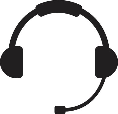 Web sitesi tasarımı ve mobil karanlık mod uygulamaları için kulaklık simgesi simgesi siyah, şeffaf bir arkaplanda Vektör illüstrasyonu. Kulaklık müzik hoparlörleri ikonu. Müşteri hizmetleri desteği.