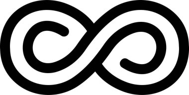 Sonsuzluk simgesi. Sonsuzluk, sonsuz, sonsuz ve sonsuz döngü sembolü simgesi siyah düz bir şekilde, şeffaf arkaplanda izole edilmiş. Tekrarlama ve sınırsız döngü simgesi.