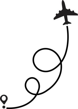 Uçak rotası simgesi. Uçağın uçuş güzergahı, hat boyunca bulundukları yerden. Uçuş rotası, saydam bir arka planda izole edilmiş bir uçak silueti ile..