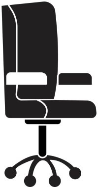 Modern dolgu tarzında ofis koltuğu ya da logo. Web sitesi tasarımı ve mobil uygulama için yüksek kalitede siyah resim çizimi. Ofis için mobilyalar Şeffaf arkaplanda izole edilmiş iç vektör illüstrasyonu.
