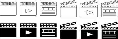 Alkış tahtası simgeleri ayarlandı. Film çekimi, alkış tahtası vektörleri. Sinema ya da televizyon alkış sembolleri. Sinema aksiyon sahnesi, şeffaf arkaplanda düzenlenebilir kağıt biçimindeki tahta işaretlerini kes.