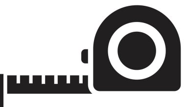 Şerit simgesi vektörü ölçülüyor. Mobil konsept ve web tasarımı için stil işaretini doldur. Şeffaf arkaplanda izole edilmiş basit bir rulo metre bant sembolü çizimi. Rulet inşaat sembolü.