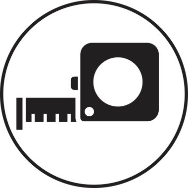 Şerit simgesi vektörü ölçülüyor. Mobil konsept ve web tasarımı için stil işaretini doldur. Şeffaf arkaplanda izole edilmiş basit bir rulo metre bant sembolü çizimi. Rulet inşaat sembolü.