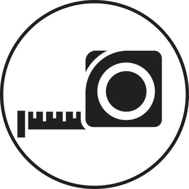 Şerit simgesi vektörü ölçülüyor. Mobil konsept ve web tasarımı için stil işaretini doldur. Şeffaf arkaplanda izole edilmiş basit bir rulo metre bant sembolü çizimi. Rulet inşaat sembolü.