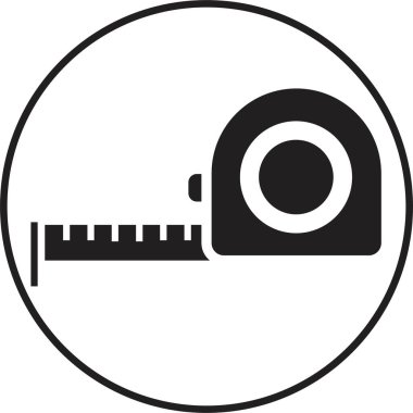 Şerit simgesi vektörü ölçülüyor. Mobil konsept ve web tasarımı için stil işaretini doldur. Şeffaf arkaplanda izole edilmiş basit bir rulo metre bant sembolü çizimi. Rulet inşaat sembolü.