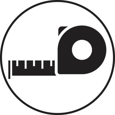 Şerit simgesi vektörü ölçülüyor. Mobil konsept ve web tasarımı için stil işaretini doldur. Şeffaf arkaplanda izole edilmiş basit bir rulo metre bant sembolü çizimi. Rulet inşaat sembolü.