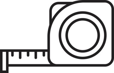 Şerit simgesi vektörü ölçülüyor. Mobil konsept ve web tasarımı için taslak stili düzenlenebilir stok. Şeffaf arkaplanda izole edilmiş basit bir rulo metre bant sembolü çizimi. Rulet inşaat sembolü.