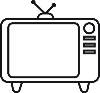 Saydam arkaplan üzerinde izole edilmiş satır biçimi düzenlenebilir stoktaki Retro Tv Simgesi. Grafik ve web tasarımı için televizyon sembolü şablonu. Antenli eski televizyon. Video kanalı iş konsepti.