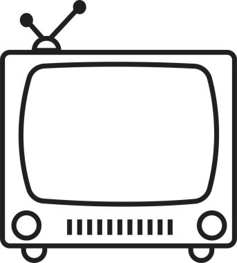 Saydam arkaplan üzerinde izole edilmiş satır biçimi düzenlenebilir stoktaki Retro Tv Simgesi. Grafik ve web tasarımı için televizyon sembolü şablonu. Antenli eski televizyon. Video kanalı iş konsepti.