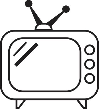 Saydam arkaplan üzerinde izole edilmiş satır biçimi düzenlenebilir stoktaki Retro Tv Simgesi. Grafik ve web tasarımı için televizyon sembolü şablonu. Antenli eski televizyon. Video kanalı iş konsepti.