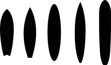 Sörf tahtası simgeleri. Sörf, deniz ve okyanus tatil sembolleri. Şeffaf arkaplanda izole edilmiş turizm tasarımları görüntüsü. Siyah Siluet sörf tahtası Web, mobil ve bilgi grafikleri için simgeleri doldur.