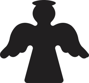 Son moda siyah dolgu tarzında kanat simgesi olan melek. Dağılın, şeffaf bir arkaplanda izole edilmiş Noel vektörü. Mobil konsept ve web sitesi tasarımı için kutsal melek işareti. Sembol, logo illüstrasyonu.