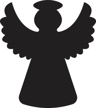 Son moda siyah dolgu tarzında kanat simgesi olan melek. Dağılın, şeffaf bir arkaplanda izole edilmiş Noel vektörü. Mobil konsept ve web sitesi tasarımı için kutsal melek işareti. Sembol, logo illüstrasyonu.