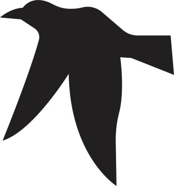 Kuş silueti simgesi doldurma stili vektör resmi, siyah uğultulu kuş. Doğa sembolü, uçan illüstrasyon işareti. Kuş logosu ve kanadı, uçak şablonu saydam arkaplanda izole edilmiş yaban hayatı tasarımı..