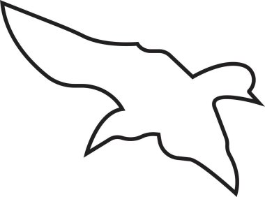 Kuş silueti ikon çizgisi, düzenlenebilir stok, siyah uğultulu kuş. Doğa sembolü, uçan illüstrasyon işareti. Kuş logosu ve kanadı, uçak şablonu saydam arkaplanda izole edilmiş yaban hayatı tasarımı..