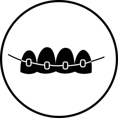 Diş telleri düz ikon. Şeffaf arkaplanda noktalı pop sanatı olan klasik çizimler. Ortodontik tedavi aşamaları. Diş teli sistemi yardımıyla diş ve diş düzeltmesinin hizalanması.