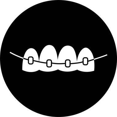 Diş telleri düz ikon. Şeffaf arkaplanda noktalı pop sanatı olan klasik çizimler. Ortodontik tedavi aşamaları. Diş teli sistemi yardımıyla diş ve diş düzeltmesinin hizalanması.