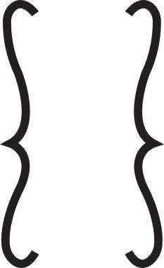 Kıvırcık iki diş teli. Simetrik parantez çiftleri, matematik için noktalama işaretleri. Moda siyah düz stil matematik çerçeveleri. Saydam arkaplanda izole edilmiş metin alıntısı için parantez işareti.