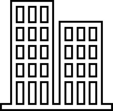 İnşaat hattı simgesi. Şehir, gayrimenkul, mimari yapı vektörü. Şehir merkezindeki gökdelen. Daire silueti çizimi şeffaf arkaplanda izole edildi. Modern ve zarif stil tasarımı.