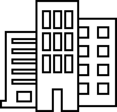 İnşaat hattı simgesi. Şehir, gayrimenkul, mimari yapı vektörü. Şehir merkezindeki gökdelen. Daire silueti çizimi şeffaf arkaplanda izole edildi. Modern ve zarif stil tasarımı.