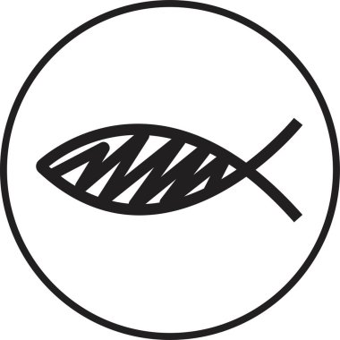 Hristiyan balık ikonu. Dini sembol. İsa Mesih 'e inan. Şeffaf arkaplanda çapraz vektör izole edilmiş sembol. Tanrım, logo illüstrasyon işareti. Basit çizgi modern tasarımı ile desen.