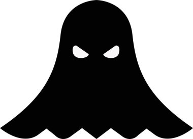 Hayalet, hayalet ya da hayalet, tatil uygulamaları ve web siteleri için cadılar bayramı siyah dolgu sanat vektör ikonu. Basit ürkünç karakter. Korkunç hayalet canavar silueti şeffaf bir arkaplanda izole edilmiş..