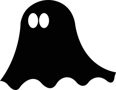 Hayalet, hayalet ya da hayalet, tatil uygulamaları ve web siteleri için cadılar bayramı siyah dolgu sanat vektör ikonu. Basit ürkünç karakter. Korkunç hayalet canavar silueti şeffaf bir arkaplanda izole edilmiş..