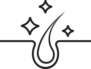 Saç bakım lineer simgesi. Saç kökü tedavisi, trikoloji için kabartma silueti. Parlak, sağlıklı saç işareti. Şeffaf arkaplan üzerindeki Epidermis Ana Hattı vektör çizimi için sağlıklı Dermatoloji.