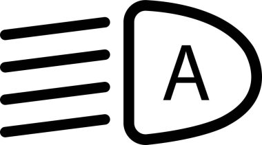 Farlar, ışık göstergesi, gösterge paneli doğrusal simgesi. Vektör yüksek ışın. Araba ışığı sembolü. Araç göstergesi: Yüksek ve alçak ışın ve şeffaf arkaplanda izole edilmiş ayarlanabilir far..