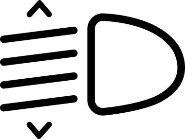 Farlar, ışık göstergesi, gösterge paneli doğrusal simgesi. Vektör yüksek ışın. Araba ışığı sembolü. Araç göstergesi: Yüksek ve alçak ışın ve şeffaf arkaplanda izole edilmiş ayarlanabilir far..