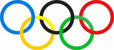 Olimpiyat logosu. Moskova 29 Ocak 2024, Paris Olimpiyat 2024, Eiffel Kulesi 'ne karşı Olimpiyat gereçleri. Fransa 'da Yaz Olimpiyatları kavramı. Şeffaf arkaplanda çok renkli çerçeve.