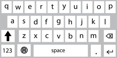 Işık kipinde akıllı telefon klavyesi, modern düz moda klavye düğmeleri, beyaz renkli metin uygulaması için cep telefonu sekmesi çizimi şeffaf arkaplanda izole edilmiş vektör çizimi.
