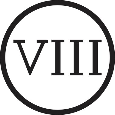 Roma rakamı ikonu. Alfabe harfi logosu simgesi simgesinde 8 numaralı Roma rakamı. Takvim numarası veya şeffaf arkaplanda izole edilmiş herhangi bir sayı için tasarım çizimi. Matematik sembolü.