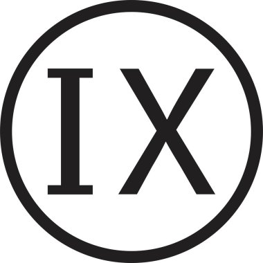 Roma rakamı ikonu. Alfabe harfi logosu simgesi simgesi simgesi olan 9 numaralı Roma rakamları takvim numarası veya şeffaf arkaplanda izole edilmiş herhangi bir sayı için. Matematik sembolü.